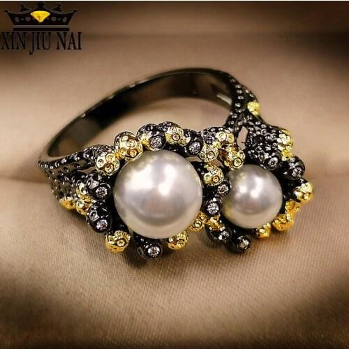 Jewelry mixed batch Baroque pearl ring original design Italian craftsmanship noble flower-shaped two-color S925 accessories