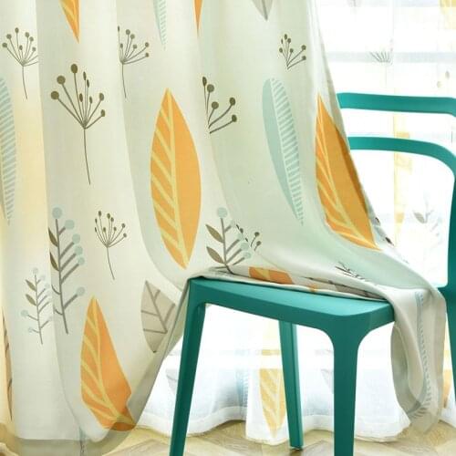 Yellow Leaves Voile Tulle Curtains For Living Room Leaf Tulle Curtains For Bedroom Curtains for Kids Fabric Drapes WP132#30
