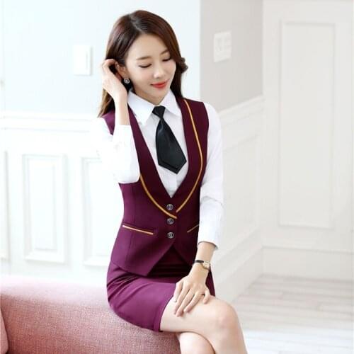 Ladies Office Formal Blazers Autumn Winter With Vest And Skirt For Women Business Blazer Uniforms Outfits Plus Size Red