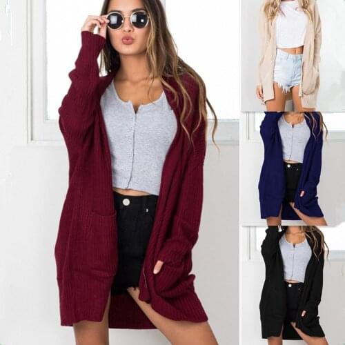 Autumn Fashion Women Long Sleeve loose knitting cardigan sweater pockets Women Knitted Female Cardigan pull femme