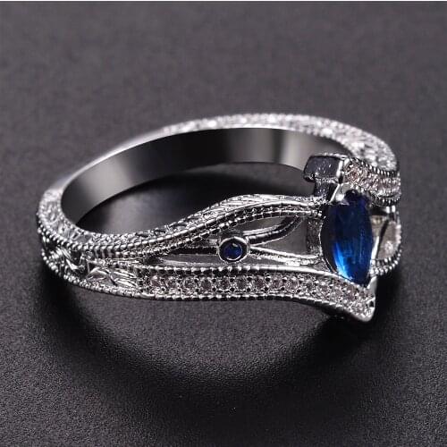 Navy Blue Gemstone Finger Rings For Women Geometric Design Jewelry Romantic Engagement Party Present Fine Jewelry