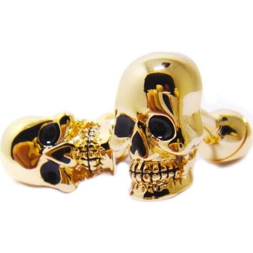 1 Pair Gold Tone Scary Copper Skull Cufflinks Cuff Links Halloween Costume Mens Cloth Accessories