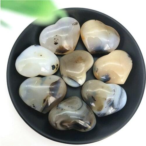 1PC Natural Dendritic Agate Heart Shaped Polished Crystal Healing Heart Stones Gifts Natural Stones and Minerals