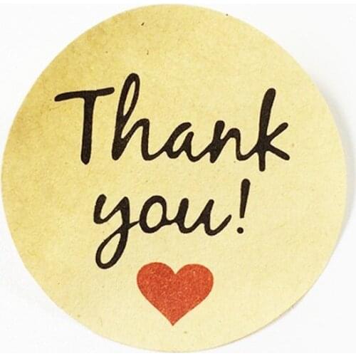 100pcs/lot Vintage"Thank you" Heart Round Kraft paper Seal sticker For handmade products baking products sealing sticker lable