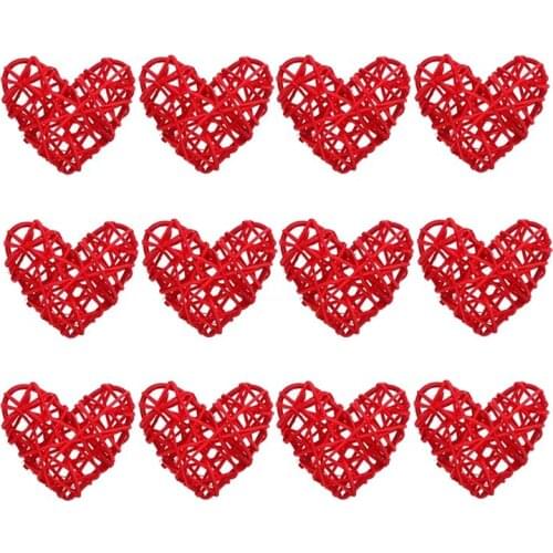 12Pcs Heart Shaped Wicker Balls Decorative Rattan Balls DIY Craft Hanging Balls Ornaments for Wedding Party (2.4 In/6cm)