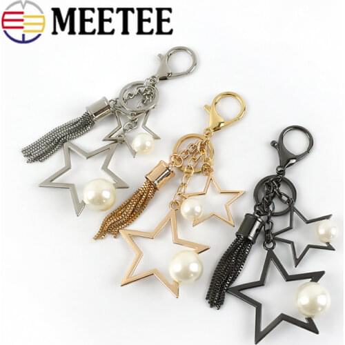 2Pcs Fashion Star Pearl Metal Buckles Lobster Clasps Tassel Keychain Women Bag Chain decorative Pendant DIY Accessories KY823