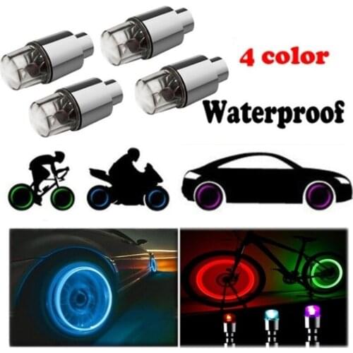 2Pcs Moto Bike Tyre Valve Dust Cap Spoke LED Flash Lights Car Valve Stems Caps Accessories Wheel Tire Waterproof Bulb Lamp