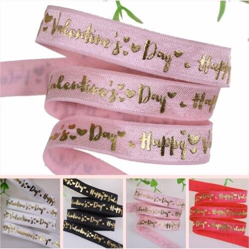 4 colors gold foil Happy Valentines Day words fold over elastic gold foil for Valentine 100yards/lot