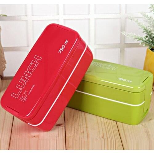 750ml Double Layers Portable Microwave Lunch Box Bento Boxes Candy Color Food Containers Dinnerware Lunchbox Eco-Friendly