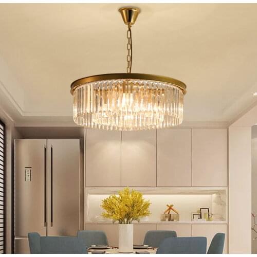 Living Room American RH E14 Led Pendant Light Paint Round Metal Pendant Lamp Lustre K9 Crystal Chain Hanging Lamp Led Lighting