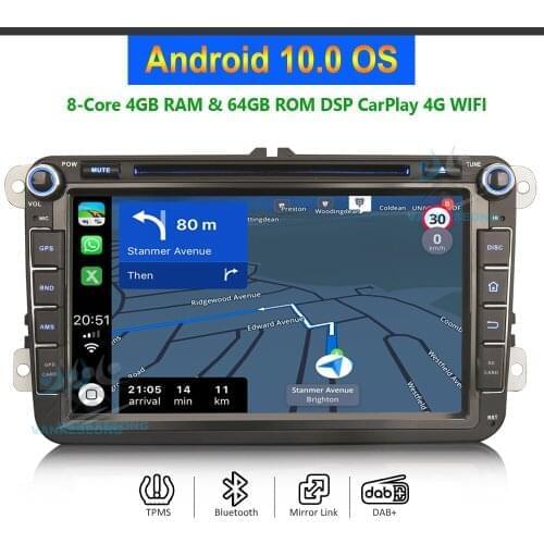 8" Double DIN CarPlay Car Radio DAB Autoradio GPS Sat Nav for Skoda Fabia Combi Roomster Octavia Android 10.0 Car DVD BT USB DSP