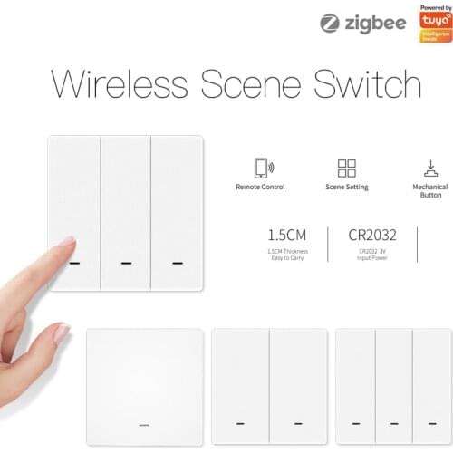 Tuya ZigBee Smart Wireless Scene Switch Push Button Controller 1/2/3 Gang Voice Remote Control Work With Alexa Google Home