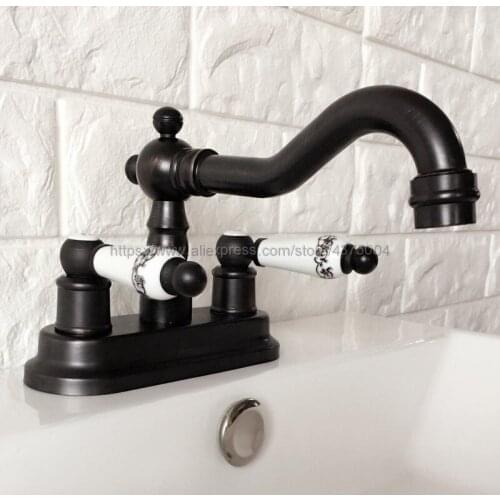 Oil Rubbed Bronze Bathroom Faucet Double Handle Double Holes Cold and Hot Water Tap Basin Faucet Mixer Taps Nhg072