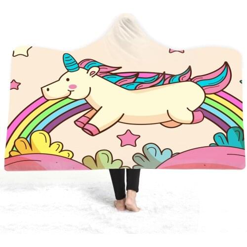 Color Unicorn 3D printed Woolen Hooded Blanket Bed Thick Quilt Fashion Sheet Sherpa Throw Blanket Adult Child Thickened Blanket