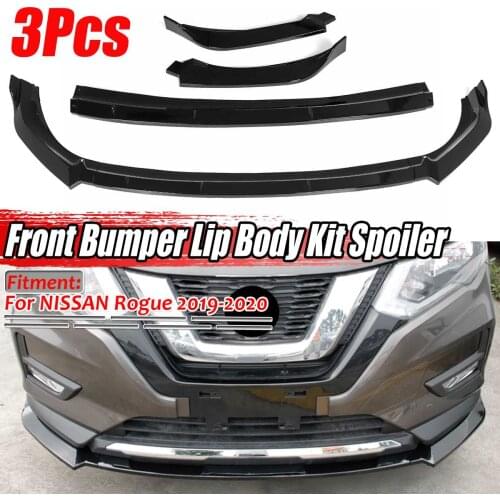 Black/Carbon Fiber Look 3 pieces Car Front Bumper Lip Deflector Lips Spoiler Guard Cover Trim 3PCS For NISSAN Rogue 2019-2020