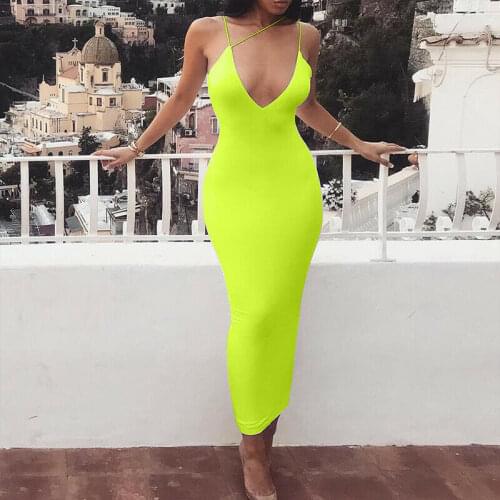 Sexy Womens Ladies V-Neck Long Maxi Dress Solid Color Strap Party Backless Bodycon Dresses Sundress