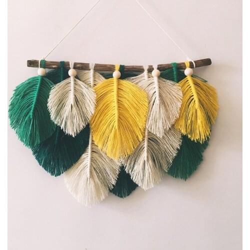 Home Decor Hand Woven Cross Color Feather Leaf Wall Hanging Living Room Decoration Living Room Decoration Wedding Gifts