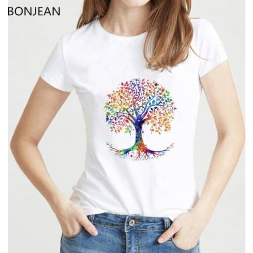 Watercolor Tree of Life printed tshirt women cute t shirt femme round neck summer top female t-shirt camiseta mujer tee shirt