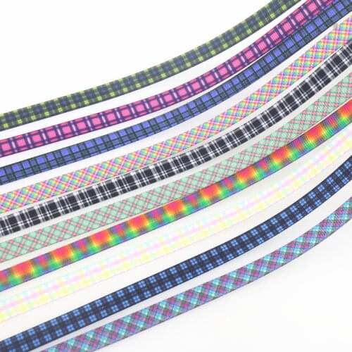 DHK 3/8'' 5yards Plaid Grid printed grosgrain ribbon Accessory hairbow headwear DIY decoration 9mm C1868