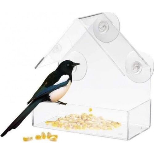 1pcs Acrylic Transparent Bird Feeder Suction Cup Mounted Birdhouse Food Feeding Tool comedero pajaro birds accessoires