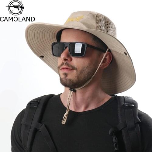 UPF 50+ Sun Hat For Men Bucket Summer Fishing Boonie Hat Women UV Protection Foldable Wide Brim Mesh Hiking Outdoor Beach Cap