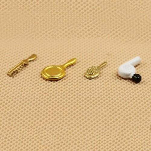 4Pcs Mini Comb Hair Dryer Mirror 1/12 Dollhouse Miniature Model Toy Decor Set Children Education Toys For Birthday Gift