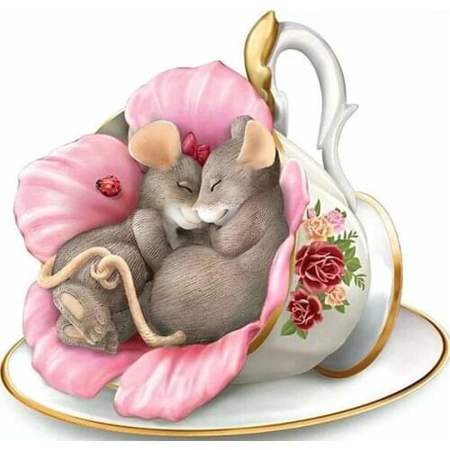 Mouse on the plate DIY Diamond painting Mouse in the cup Diamond Embroidery corss stitch Couple mouse Rhinestone Mosaic Painting
