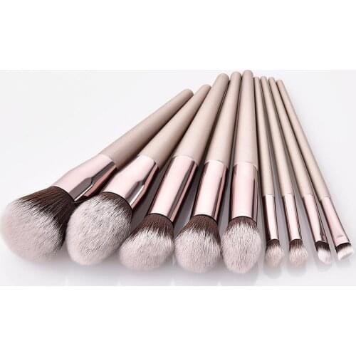 4/9/10Pcs Brushes Champagne Makeup Brushes Set Professional Beauty Make up Brush Natural Hair Foundation Powder Blushes Tools