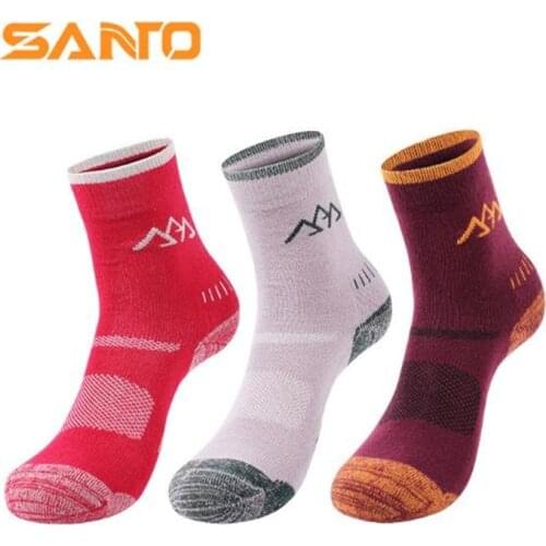 Women Sports Socks (2 Pairs/lot) SANTO/S021 Warm 45% Merino Wool Outdoor Climbing Hiking Socks