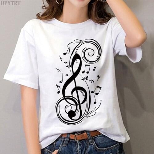 New Harajuku white T-shirt fashion creative Musical note printed T shirt summer casual shirt short-sleeved man female Tshirt