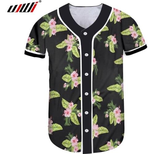 UJWI New Funny Shine Baseball Shirt 3D Printed Man Tshirt Black Pink Creative Congested Hawaiian Style Flower Mens T-shirt