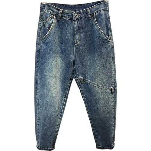 Wholesale 2021 Fashion Casual street students Retro blue Denim jeans mens loose trend Harlan trousers carrot pants