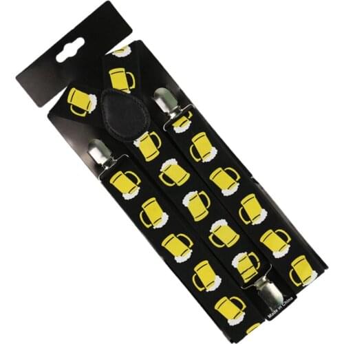 2019 New 3.5cm Wide Black Yellow Beer Cup Print Unisex Clip-on Suspenders For Women Men Elastic Y-Shape Back Brace