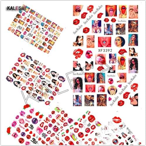 Popular Nail Art Sticker Designs Decal Sexy Lips Cool Girl Adhesive Transfer Nail Art Sticker DIY Beauty Wraps Nails Decoration