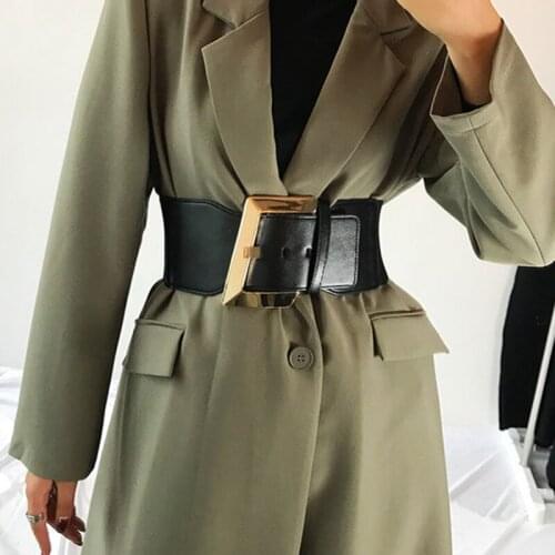 New Fashion 10cm Wide Black Pin Buckle Leather Female Ladies Belts Hight Waist Waistband Corset Belts For Women Dress Coat