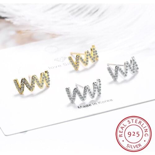 Electrocardiogram Curve 100% 925 Sterling Silver Heartbeat Stud Earrings S925 Fine Jewerly for Women Gift