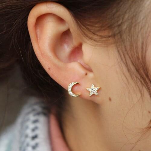 925 Sterling Silver delicate minimal cute Earrings fashion Star Stud Earring for Women Wedding sparking cz gold filled Jewelry