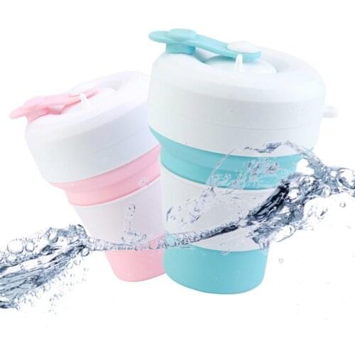 300mL telescopic folding cup silicone tea filter cup with straws/cover portable anti-fall outdoor travel camping water cup