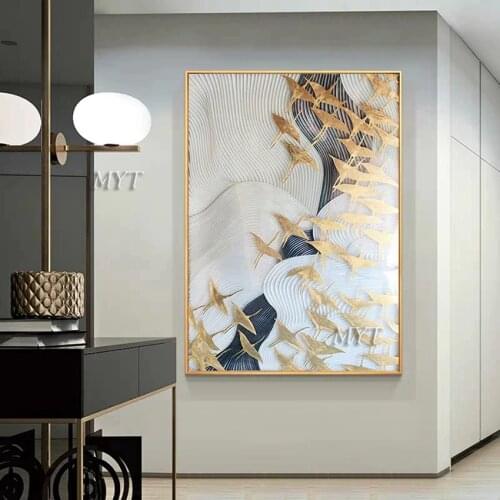 Unframe Art The Gold Foil Design Hand Painted Large Size Pictures Decoracion Canvas Oil Painting Wall Art Decor For Living Room