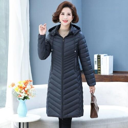 Womens Long Winter Jackets Solid Quilted Hooded Ladies Slim Down Coat Zipper Thick Zipper Pockets Warm Parkas for Female 2021