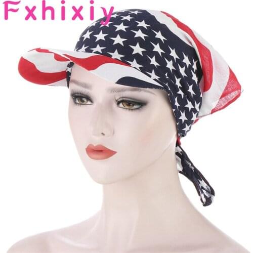 Women Printed Hat Cotton Wide Brim Turban Sunhat Square Head Scarf Towel Baseball Cap Casual Fashion Visor Turban Hat Adjustable