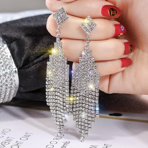 S925 Silver Needle Rhinestone Tassel Earrings For Women Drop Earrings Long Earings Jewelry Oorbellen Pendientes Boho Bijoux