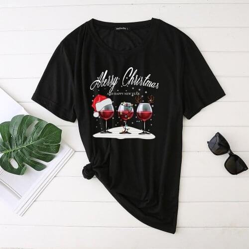 Seeyoushy Merry Christmas Printing Womens Tshirts Casual Harajuku Tops for Teen Girls Short Sleeve Tees Cotton Femme Plus Size