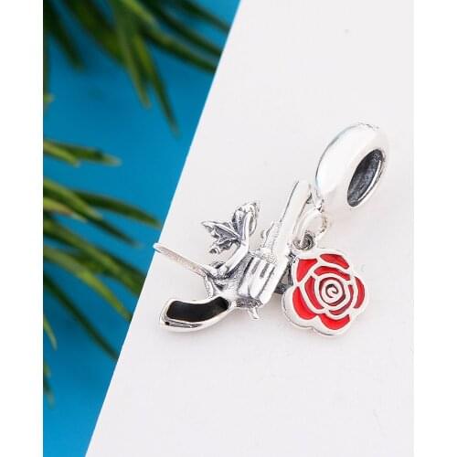 Fit Original Charm Bracelet 925 Sterling Silver Punk Style Gun With Rose Flower Bead For Making Women Valentine Berloque 2021