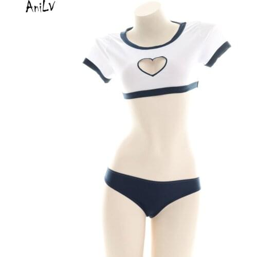 AniLV Cute Love Hollow Student Swimsuit Costume Japanese School Girl Swimwear Uniform Temptation Lingerie Cosplay