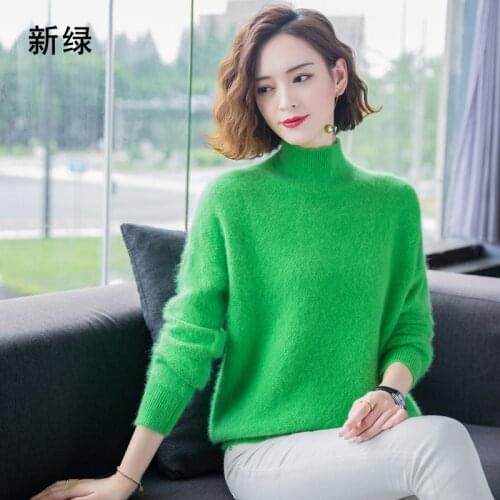 New Fashion100% Mink Cashmere Knitted Sweater Women Tops Autumn Winter Turtleneck Pullovers Female Long Sleeve Solid Color