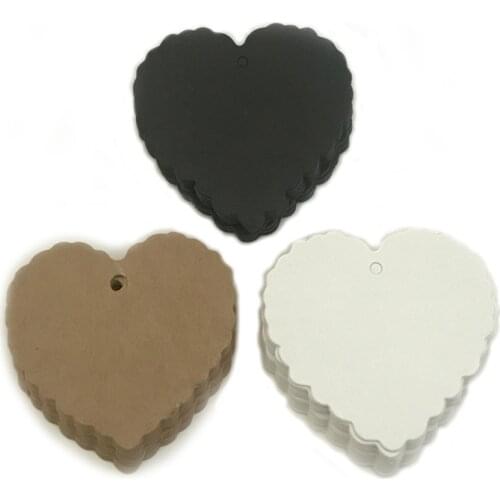 100pcs 6*5.5cm Heart Label Brown Kraft /black/white Paper Tags DIY scallop Label Wedding Gift Decorating Tag