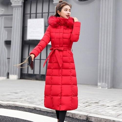 2021 Winter Coats Casual Thick Warm with Belt Fur Solid Jackets Feminina Women Plus Size X-Long Waisted Slim Parkas Mujer