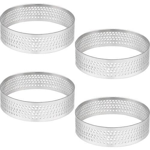 4 Pcs Circular Porous Tart Ring Bottom Tower Pie Cake Mould Baking Tools Heat-Resistant Perforated Cake Mousse Ring,10cm