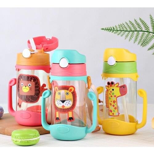 400ml Cartoon Portable Baby Leak Proof Straw Water Bottle Sippy Cup with Lanyard
